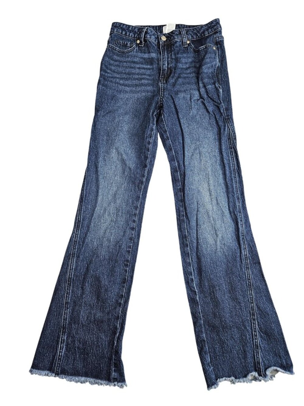 Time And Tru Wide Leg Jeans Womens 4 Blue Med Wash High Rise Stretch Distressed